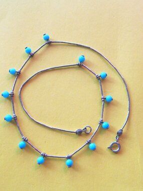 Vintage sterling silver necklace with blue beads